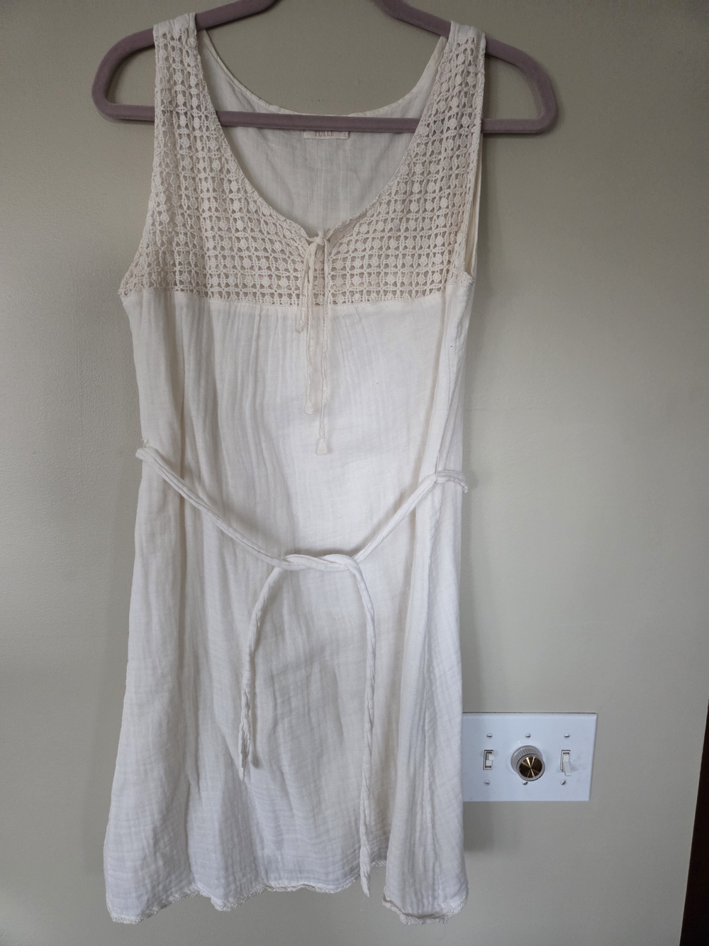 Cream Dress Sleeveless Crotched 100% cotton Lined Soft